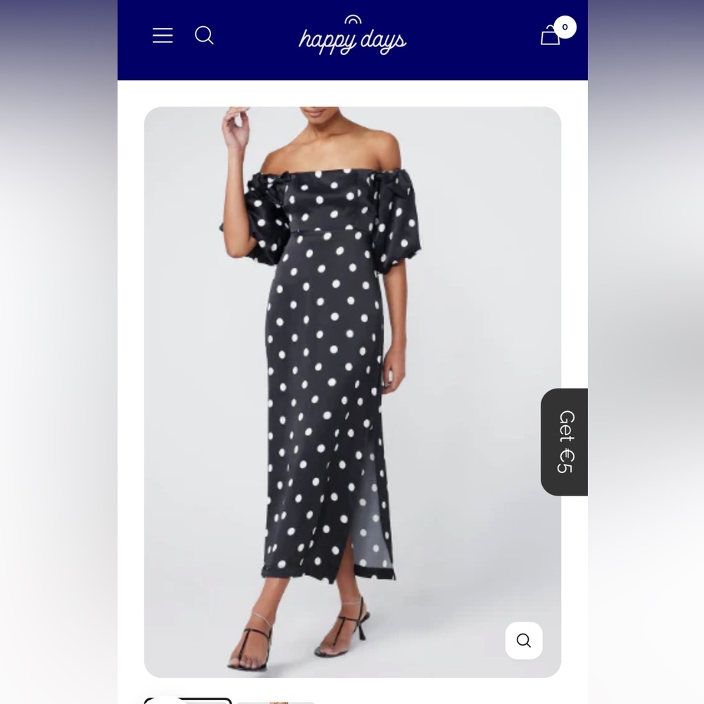 Kitri- Off-Shoulder Black Polka Dot Maxi Dress two side slits